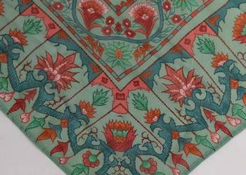Duża chusta indyjska dupatta szal bawełna zielona kolorowa kwiaty floral tu