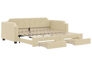 Sofa rozsuwana z szufladami kremowa tkanina 90x200 cm WM-3197674