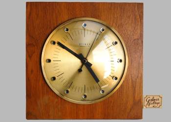 Zegar ścienny Weimar mosiądz drewno teak modernizm Niemcy GDR vintage