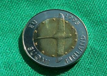 Finlandia 10 Markkaa 1995 bimetal lecący łabędż wejście do Wspólnoty Europ.