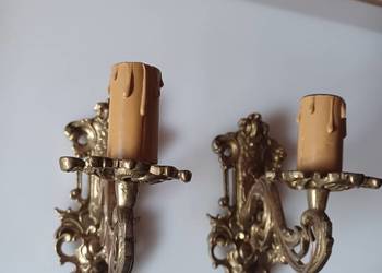 Komplet dwóch, pięknych, masywnych mosiężnych kinkietów. Kolekcja.