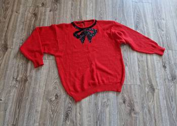 swetr czerwony z kokardą cekiny rozm 42/44  XL/XXL