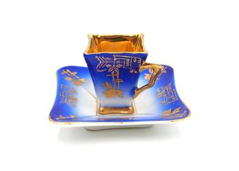 Piękny porcelanowy pozłacany zestaw do mokki