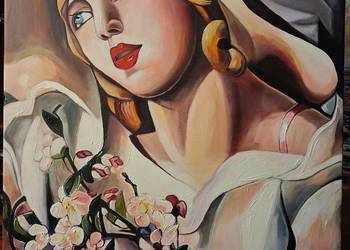 Kopia obrazu Tamary Łempickiej Słomkowy kapelusz