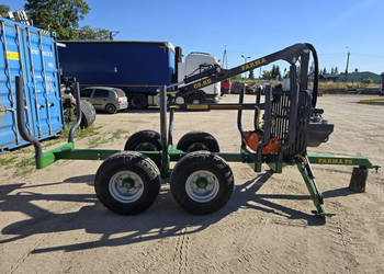 Przyczepa leśna do zrywki FARMA T6, własna hydraulika z pompą, żuraw C3,8 …