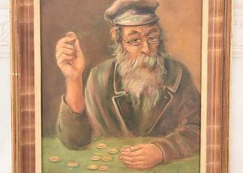 M. Lisowski - Żyd Liczący Pieniądze - Obraz Olejny Symbolizujący Szczęście