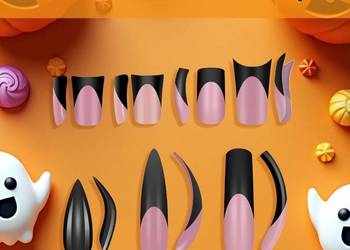 Sztuczne paznokcie, tipsy, Halloween, French, Black, 240 sztuk,12 rozmiarów