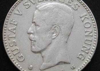 Szwecja 2 korony 1936 - SREBRO - Gustaw V - stan 1/2