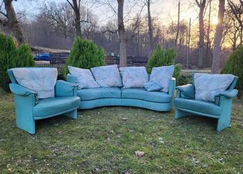 Narożnik skórzany + 2 fotele skórzane zielone ROLF BENZ Creation Vintage