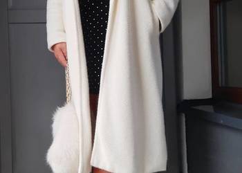 płaszcz biały wełniany długi futro płaszcz biały wełniany długi futro