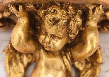 Komplet Aniołów Na Ścianę - Półka - Stabilna Konsolka Gazon - Anioły Złote