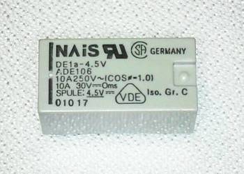 Przekaźnik DE1a-4.5V z cewką 4.5 V DC, 10 A / 250 VAC, NAiS