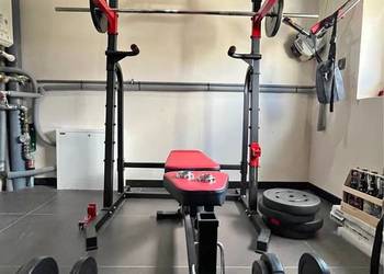 Zestaw do domowej siłowni – komplet (ławka + stojaki + sztanga + hantle + o