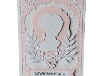 ZAWIADOMIENIA KOMUNIA DZIEWCZYNKA KLĘCZĄCA W KORONCE B6 RÓŻ - BIEL