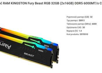 Pamięć RAM KINGSTON Fury Beast RGB 32GB (2x16GB) 6000MHz