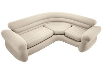 Dmuchana kanapa narożna sofa czteroosobowa 257x203x76 cm beżowa INTEX 68575