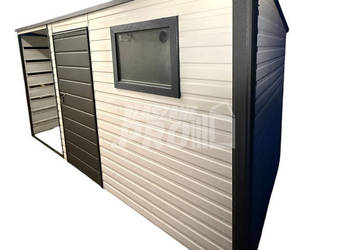 Schowek – domek ogrodowy 2,5×2 m + wiata 2×2 m –  biały  GP747