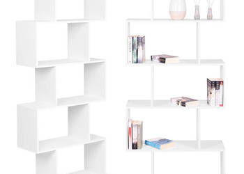 Nowoczesny regał do salonu kratka 5 półek na książki biały ModernHome