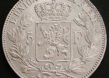 BELGIA 5 FRANKÓW 1868 - KRÓL LEOPOLD II - SREBRO