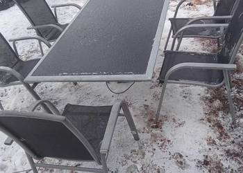 Stół meble ogrodowe 6 krzeseł parasol 5 m zestaw