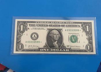 Banknot 1 dollar - rzadki numer: A03333599 z gwiazdka