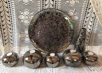 7szt Wazon misa patera swiecznik home&you srebrna porcelana