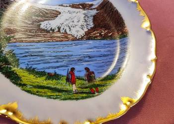 Talerz kolekcjonerski porcelana Norwegia Fiordy złoto
