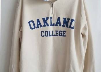 Bluza gruba ciepła kremowa niebieskie paski L XL Primark Oakland College