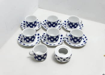 Zestaw Porcelanowy W Grochy Wellco Krefeld Vintage Retro Grochy Niebieski