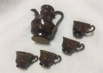 Stary zestaw kawowy porcelit kamionka brąz