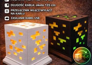 Minecraft Lampka Nocna LED Dekoracja Stojąca 3D Biała lub Czarna