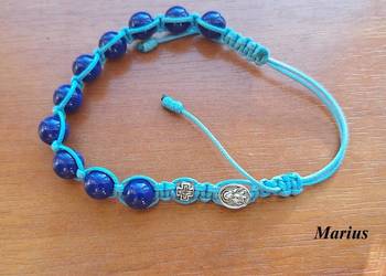 Różaniec / bransoletka na rękę mały krzyżyk i Matka Boża granat-niebieski