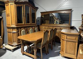 Masywny dębowy zestaw do jadalni komoda witryna lustro komoda RTV stół krze