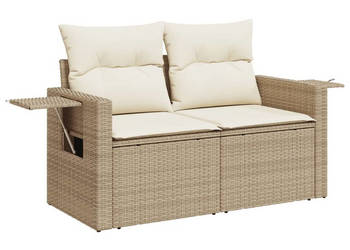 Sofa ogrodowa z poduszkami 2-osobowa beż polirattan WM-366061