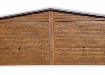 Garaż blaszany 6x6 drewnopodobny dwustanowiskowy bramy uchylne dwuspadowy