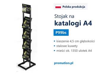 Czarny stojak na ulotki A4, ekspozytor z metalowymi kuwetami P99bs