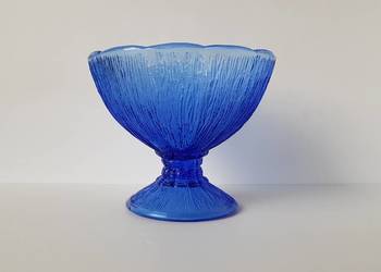 Kobaltowa cukiernica Cora, Ząbkowice, kolorowe szkło PRL