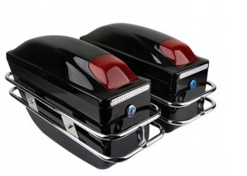 KUFRY BOCZNE DO MOTOCYKLA ZE STELAŻEM I LAMPĄ-CZARNY POŁYSK