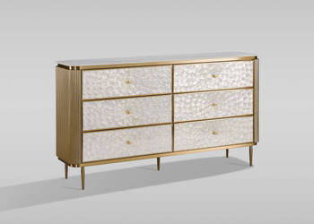 Komoda złota ryflowana fronty z muszli morskiej 6 szuflad 160x90x40