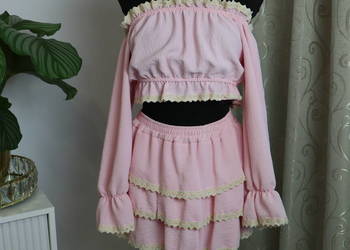 Komplet różowy hiszpanka – bluzka + spódnica