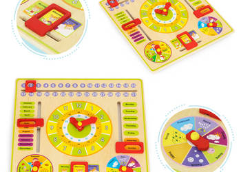 Drewniana tablica edukacyjna manipulacyjna kalendarz zegar ECOTOYS