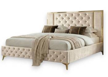 GOLDEN 2 łóżko z pojemnikiem Pikowane beżowe ze złotą ramą 160x200