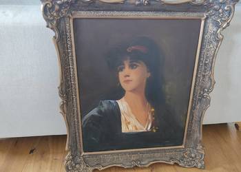 Piękny obraz olejny portret kobiety, sygnowany