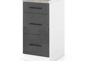 Szafka Kuchenna Stojąca Z Blatem 3 Szuflady 40cm Spremium Szary Połysk