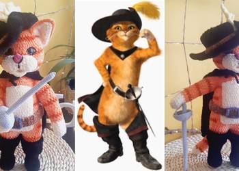 Szydełkowy kot z bajki kot w butach, Puss in Boots