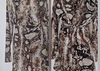 Śliczna wężowa sukienka jesienna zwiewna długi rękaw 42 44