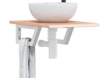 Półka ścienna pod umywalkę stal i lite drewno dębowe WM-3302558