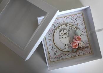 Kartka ręcznie robiona na Komunię Świętą z pudełkiem 3