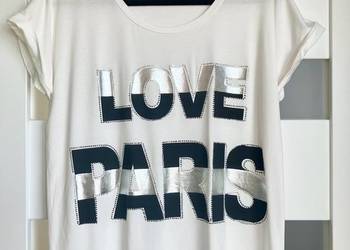Super bluzka tshirt Guess Love Paris cyrkonie koszulka srebro