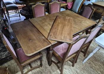 Stary solidny stół z 6 krzesłami przedwojenny dębowy w stylu eklektycznym !